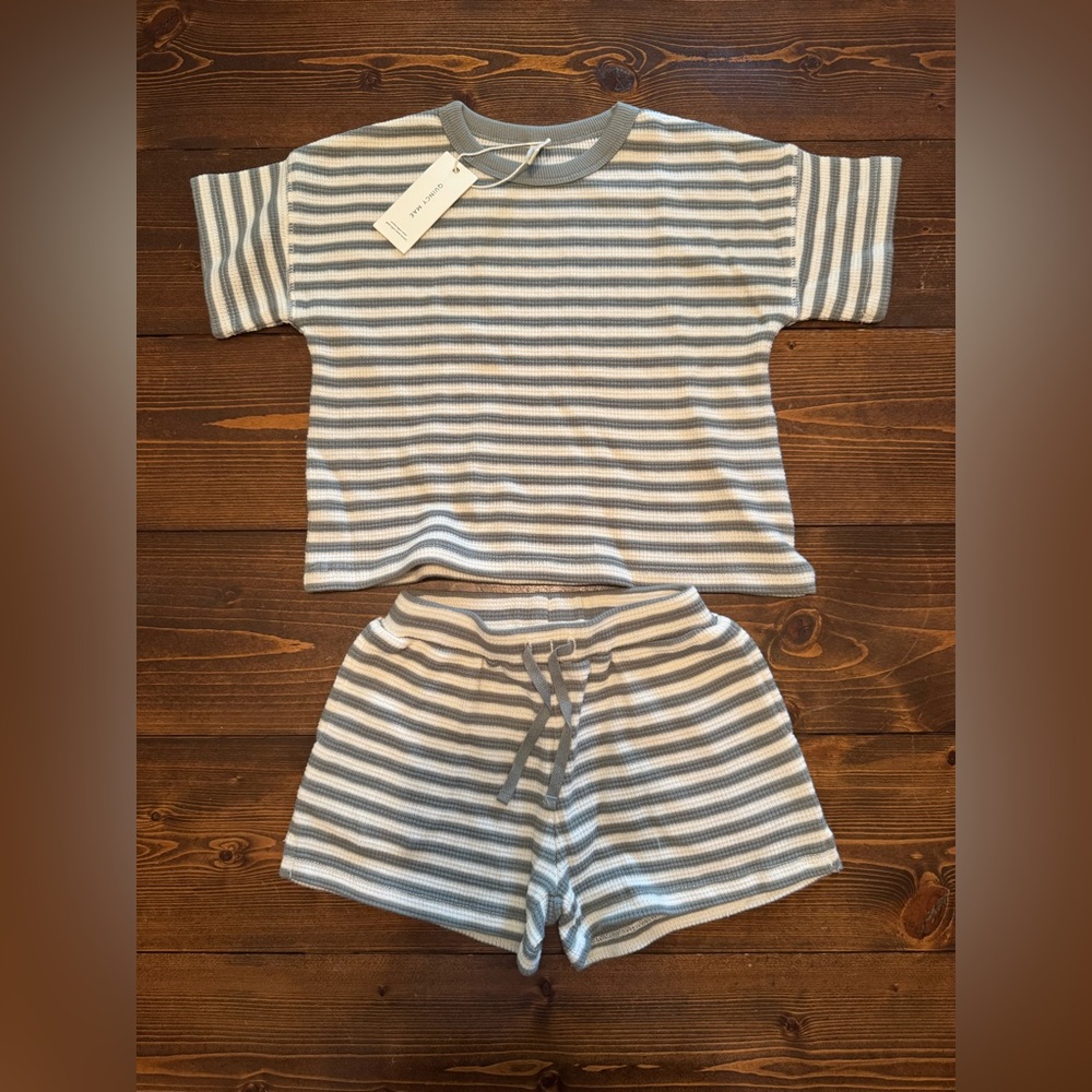 Quincy Mae green and White Striped short Set